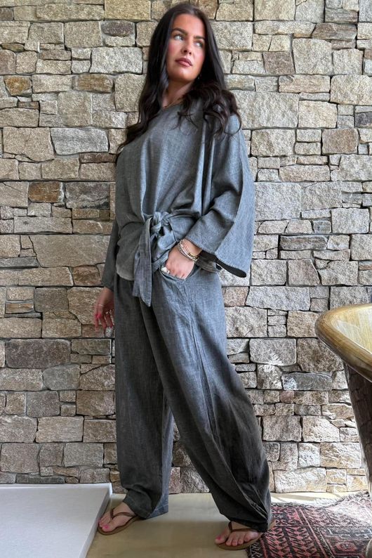 Lindin Linen Blend Kimono Top Washed Charcoal